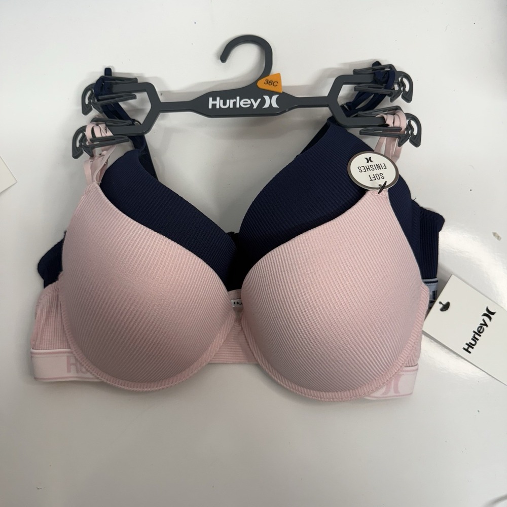 Hurley Size 36C Bra Navy/pink 2 Pack New